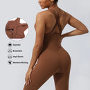 Women Fitness Jumpsuit Cross Back Vest Flare Leg Yoga Set Running Training With Padded Yoga Set