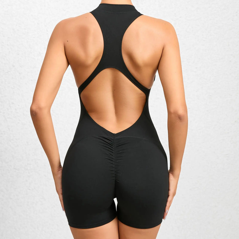 New Zip Up Rompers Scrunch Butt Yoga Sets Sleeveless pants Jumpsuit for Women Fitness Gym Clothing Workout Open Back Sports Suit