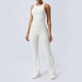 Women Fitness Jumpsuit Cross Back Vest Flare Leg Yoga Set Running Training With Padded Yoga Set