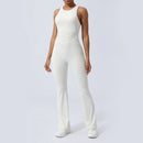 Women Fitness Jumpsuit Cross Back Vest Flare Leg Yoga Set Running Training With Padded Yoga Set