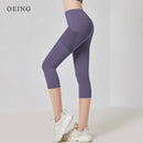 Women Sport Leggings High Waist Cropped Yoga Pants Elastic Mesh Pocket Running Capris Gym Crop Leggings Slim Fitness Tights