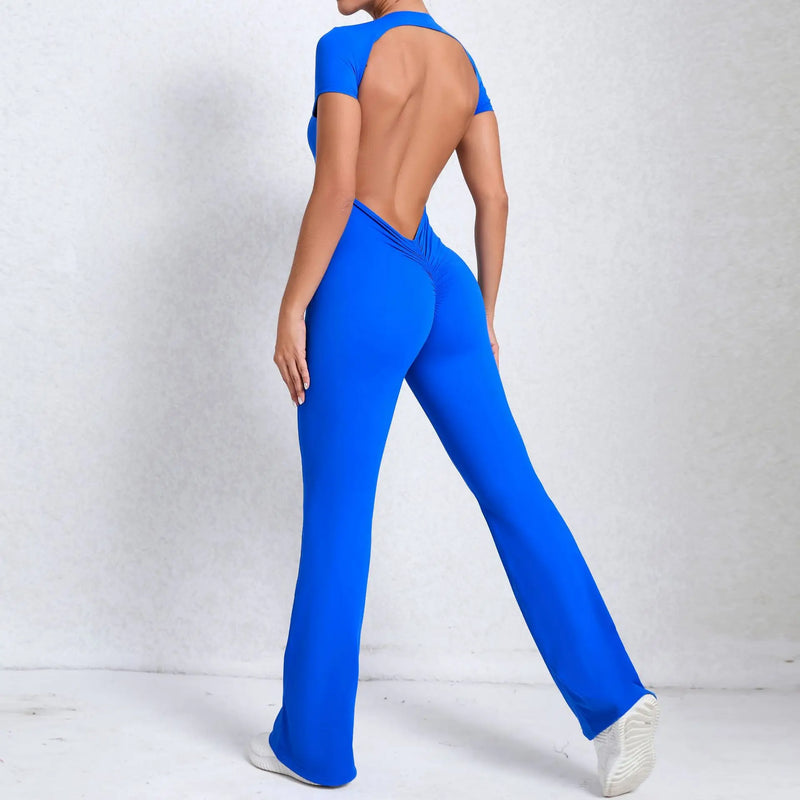 Women Sports Flared Pants Fitness Rompers Stretch Workout Bodysuits Jumpsuit Long Sleeves Gym Set Women's Yoga Suit Sportswear