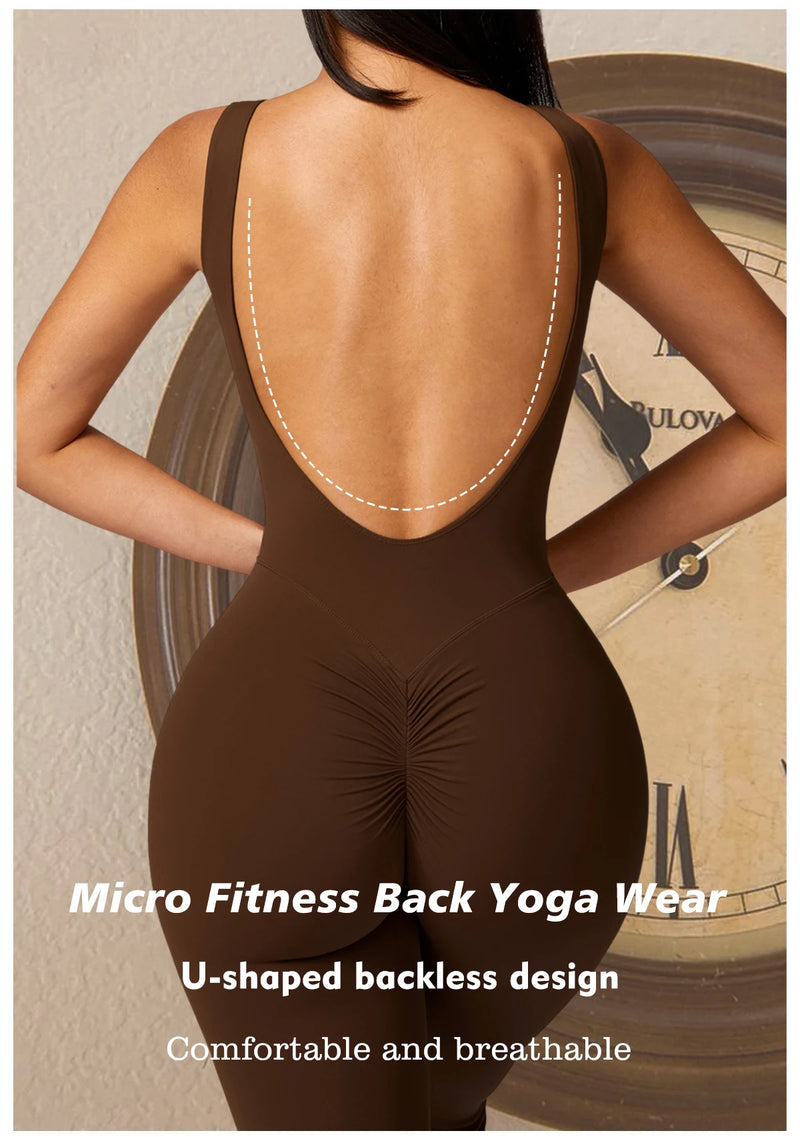 Sleeveless One-piece Suit Women Backless Sports Jumpsuit Female Flared Rompers Quick Drying Yoga Clothing Workout Bodysuits