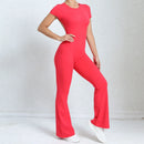 Women Sports Flared Pants Fitness Rompers Stretch Workout Bodysuits Jumpsuit Long Sleeves Gym Set Women's Yoga Suit Sportswear