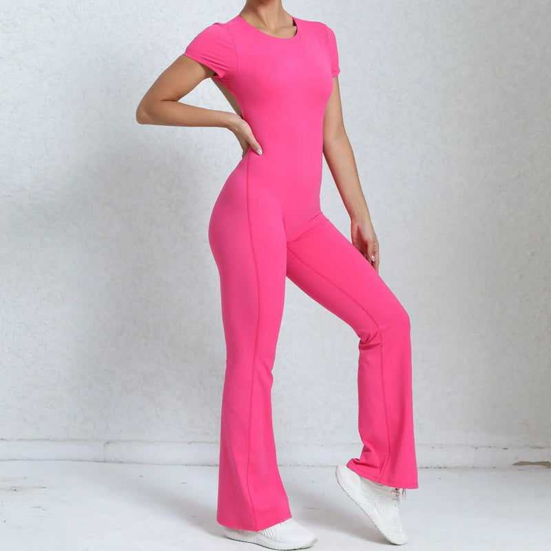 Women Sports Flared Pants Fitness Rompers Stretch Workout Bodysuits Jumpsuit Long Sleeves Gym Set Women's Yoga Suit Sportswear