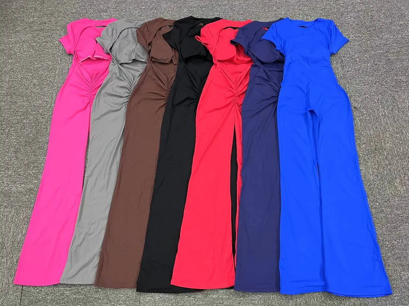 Women Sports Flared Pants Fitness Rompers Stretch Workout Bodysuits Jumpsuit Long Sleeves Gym Set Women's Yoga Suit Sportswear