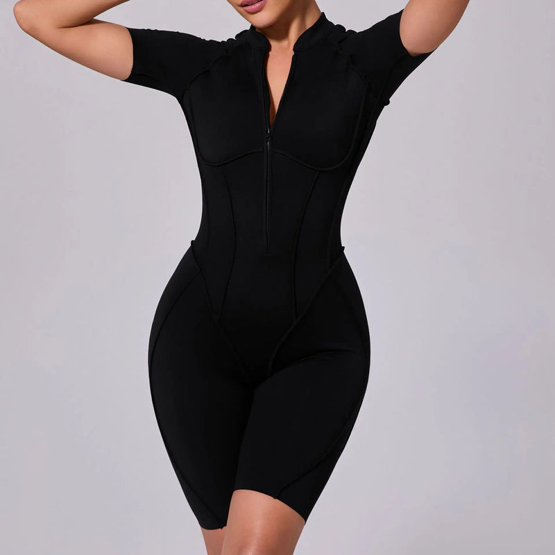 2025 Women's One-piece Yoga Jumpsuit leggings Zipper Nylon Long-sleeved Sexy Backless Slim Fit Sports Outfit with chest pad