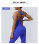 Women Fitness Jumpsuit Cross Back Vest Flare Leg Yoga Set Running Training With Padded Yoga Set
