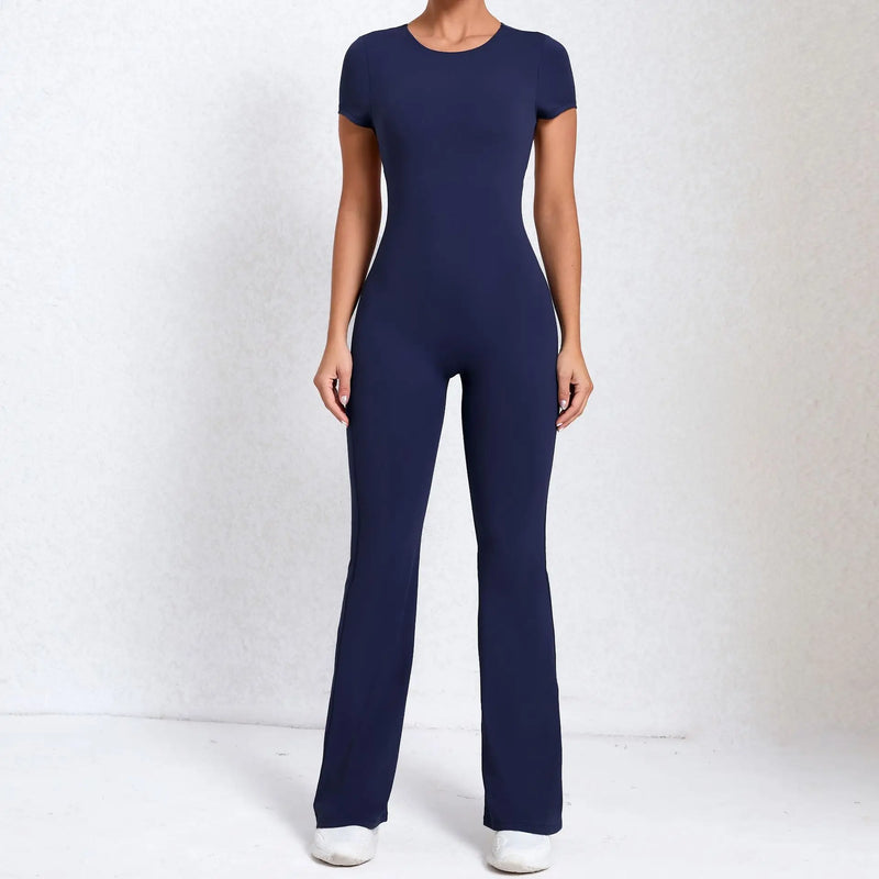 Women Sports Flared Pants Fitness Rompers Stretch Workout Bodysuits Jumpsuit Long Sleeves Gym Set Women's Yoga Suit Sportswear