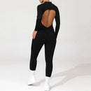 2025 Women's One-piece Yoga Jumpsuit leggings Zipper Nylon Long-sleeved Sexy Backless Slim Fit Sports Outfit with chest pad