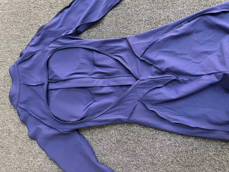 2025 Women's One-piece Yoga Jumpsuit leggings Zipper Nylon Long-sleeved Sexy Backless Slim Fit Sports Outfit with chest pad