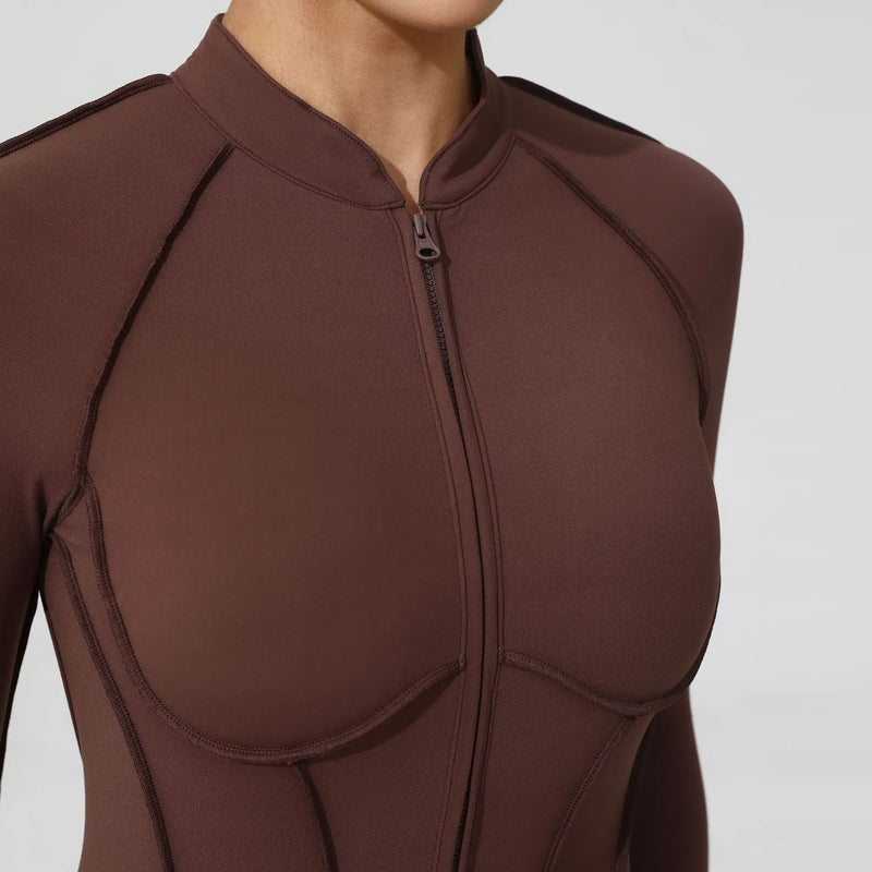 2025 Women's One-piece Yoga Jumpsuit leggings Zipper Nylon Long-sleeved Sexy Backless Slim Fit Sports Outfit with chest pad