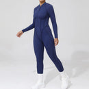 2025 Women's One-piece Yoga Jumpsuit leggings Zipper Nylon Long-sleeved Sexy Backless Slim Fit Sports Outfit with chest pad