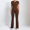 Women Sports Flared Pants Fitness Rompers Stretch Workout Bodysuits Jumpsuit Long Sleeves Gym Set Women's Yoga Suit Sportswear