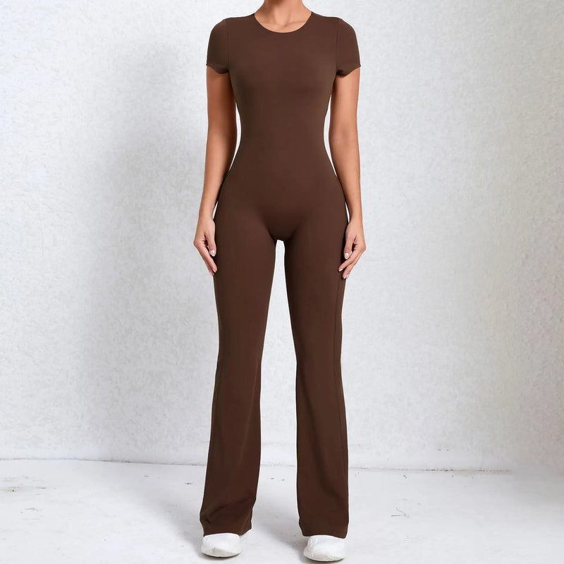 Women Sports Flared Pants Fitness Rompers Stretch Workout Bodysuits Jumpsuit Long Sleeves Gym Set Women's Yoga Suit Sportswear