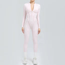 2025 Women's One-piece Yoga Jumpsuit leggings Zipper Nylon Long-sleeved Sexy Backless Slim Fit Sports Outfit with chest pad