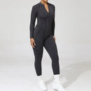 2025 Women's One-piece Yoga Jumpsuit leggings Zipper Nylon Long-sleeved Sexy Backless Slim Fit Sports Outfit with chest pad