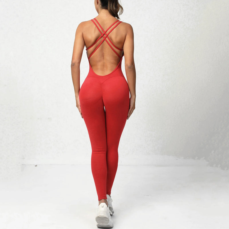 Pad Cross Back Women 2025 Lycra Fitness Gym One Piece Jumpsuit Leggings Workout Pant Female Shorts Active Wear Sport Outfit Suit