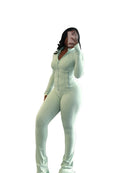 Pant Sets Two Piece Set Women Sexy Slim Fit Zipper Top Stand Collar Solid Sporty Casual Splice Flare Pants Elastic Waist