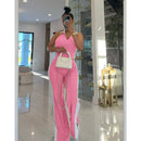 Sister Star Women's Comfortable Casual Patchwork Color Collision V-neck Zipper Sleeveless Open Long Straight Pants Two-piece Set