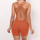Pad Cross Back Women 2025 Lycra Fitness Gym One Piece Jumpsuit Leggings Workout Pant Female Shorts Active Wear Sport Outfit Suit