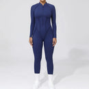 2025 Women's One-piece Yoga Jumpsuit leggings Zipper Nylon Long-sleeved Sexy Backless Slim Fit Sports Outfit with chest pad