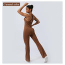 Women Fitness Jumpsuit Cross Back Vest Flare Leg Yoga Set Running Training With Padded Yoga Set