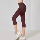 Women Sport Leggings High Waist Cropped Yoga Pants Elastic Mesh Pocket Running Capris Gym Crop Leggings Slim Fitness Tights