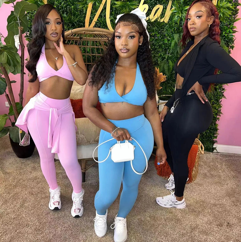 Women's Sports Suit Casual Tight Waist Solid Color Long Sleeved Top Vest Long Pants Three Piece Set Autumn