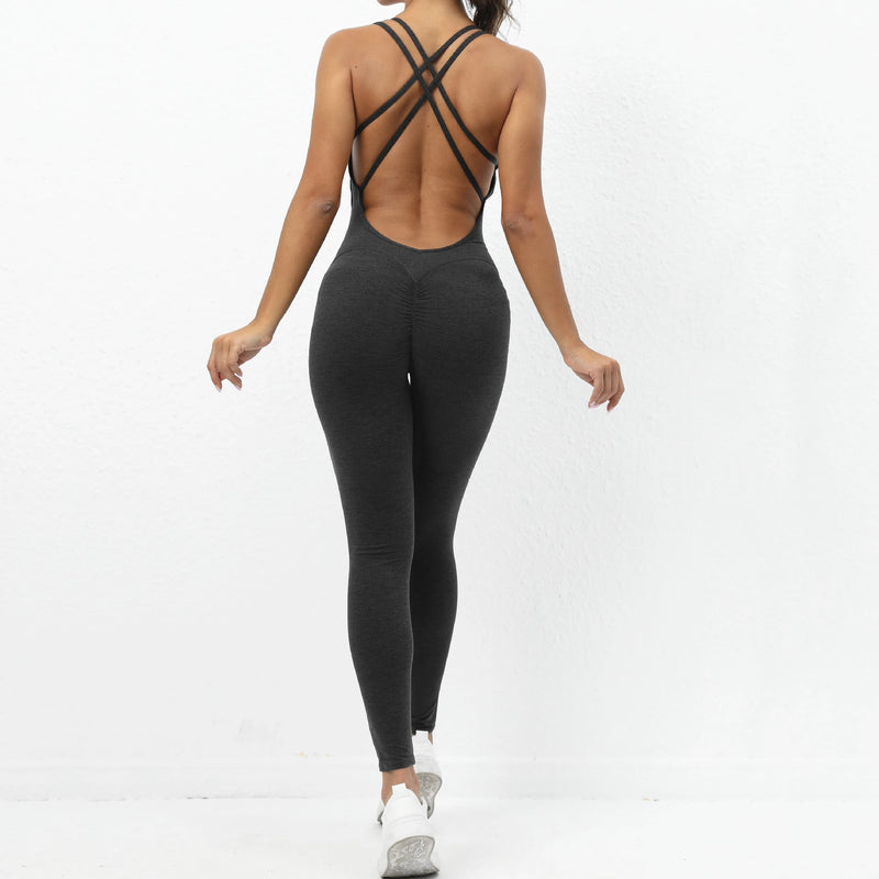 Pad Cross Back Women 2025 Lycra Fitness Gym One Piece Jumpsuit Leggings Workout Pant Female Shorts Active Wear Sport Outfit Suit