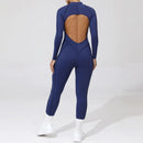 2025 Women's One-piece Yoga Jumpsuit leggings Zipper Nylon Long-sleeved Sexy Backless Slim Fit Sports Outfit with chest pad