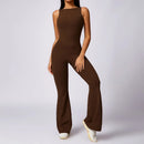 Sleeveless One-piece Suit Women Backless Sports Jumpsuit Female Flared Rompers Quick Drying Yoga Clothing Workout Bodysuits