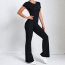 Women Sports Flared Pants Fitness Rompers Stretch Workout Bodysuits Jumpsuit Long Sleeves Gym Set Women's Yoga Suit Sportswear