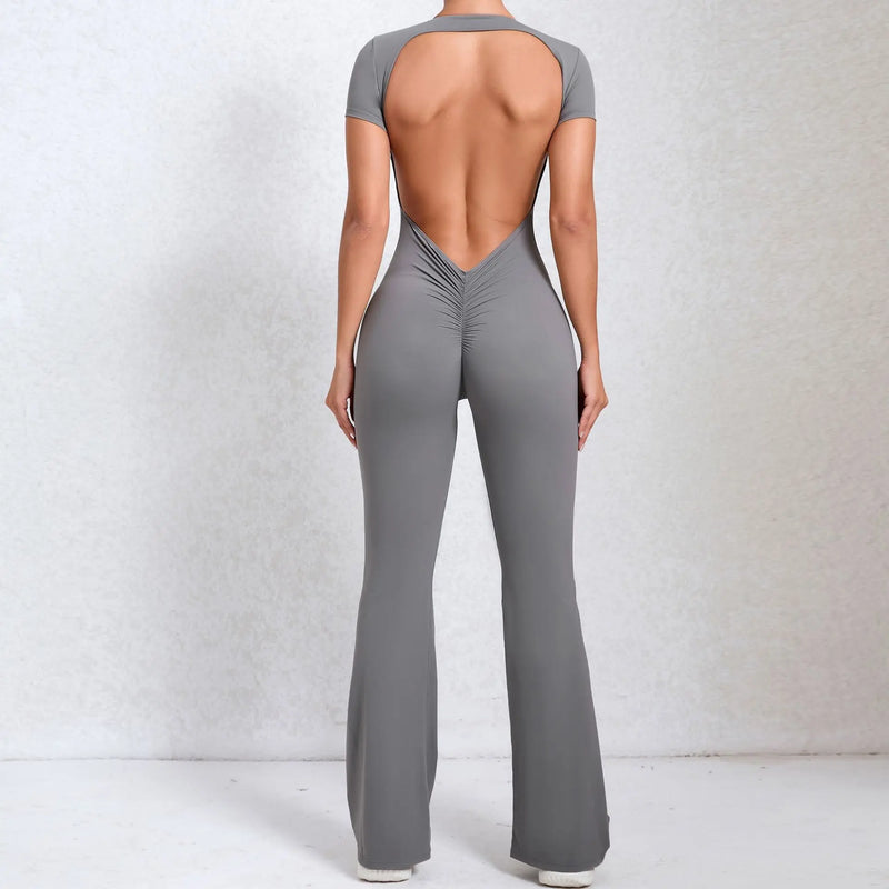 Women Sports Flared Pants Fitness Rompers Stretch Workout Bodysuits Jumpsuit Long Sleeves Gym Set Women's Yoga Suit Sportswear