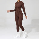 2025 Women's One-piece Yoga Jumpsuit leggings Zipper Nylon Long-sleeved Sexy Backless Slim Fit Sports Outfit with chest pad