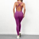 Pad Cross Back Women 2025 Lycra Fitness Gym One Piece Jumpsuit Leggings Workout Pant Female Shorts Active Wear Sport Outfit Suit