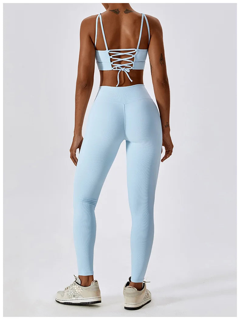 2PCS Seamless Yoga Set Gym Clothes Sportswear Yoga Suits For Women Fitness Rib Tracksuits Sports Bra Gym Leggings Sports Suits