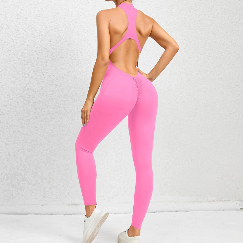 New Zip Up Rompers Scrunch Butt Yoga Sets Sleeveless pants Jumpsuit for Women Fitness Gym Clothing Workout Open Back Sports Suit
