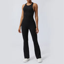 Women Fitness Jumpsuit Cross Back Vest Flare Leg Yoga Set Running Training With Padded Yoga Set