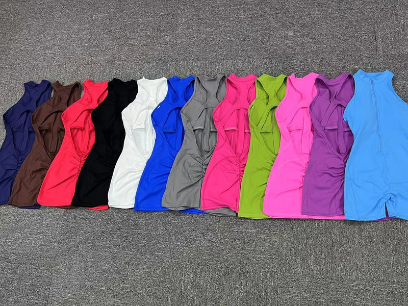 New Zip Up Rompers Scrunch Butt Yoga Sets Sleeveless pants Jumpsuit for Women Fitness Gym Clothing Workout Open Back Sports Suit