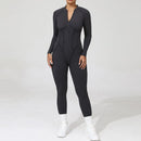 2025 Women's One-piece Yoga Jumpsuit leggings Zipper Nylon Long-sleeved Sexy Backless Slim Fit Sports Outfit with chest pad