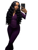 Pant Sets Two Piece Set Women Sexy Slim Fit Zipper Top Stand Collar Solid Sporty Casual Splice Flare Pants Elastic Waist