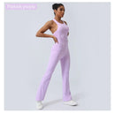 Women Fitness Jumpsuit Cross Back Vest Flare Leg Yoga Set Running Training With Padded Yoga Set