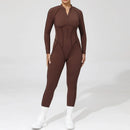 2025 Women's One-piece Yoga Jumpsuit leggings Zipper Nylon Long-sleeved Sexy Backless Slim Fit Sports Outfit with chest pad