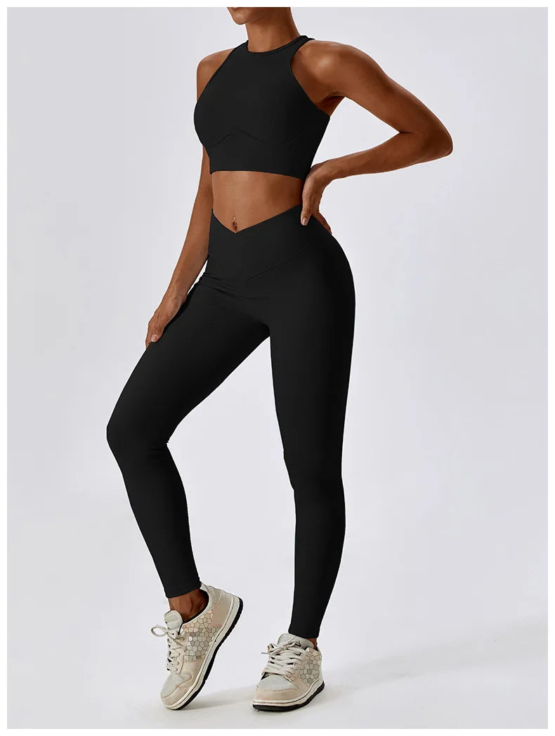 2PCS Seamless Yoga Set Gym Clothes Sportswear Yoga Suits For Women Fitness Rib Tracksuits Sports Bra Gym Leggings Sports Suits