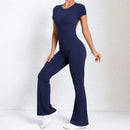 Women Sports Flared Pants Fitness Rompers Stretch Workout Bodysuits Jumpsuit Long Sleeves Gym Set Women's Yoga Suit Sportswear