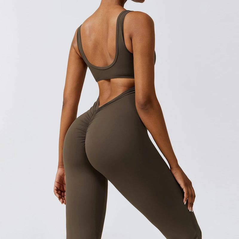 Back V Jumpsuit Sexy Gym Set Women Training Yoga Suit Sportswear Women Sports Jumpsuit Fitness Rompers Stretch Workout Bodysuits