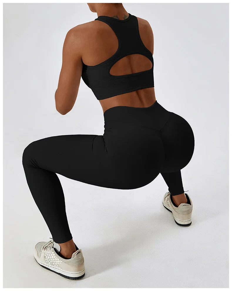 2PCS Seamless Yoga Set Gym Clothes Sportswear Yoga Suits For Women Fitness Rib Tracksuits Sports Bra Gym Leggings Sports Suits