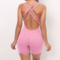 Pad Cross Back Women 2025 Lycra Fitness Gym One Piece Jumpsuit Leggings Workout Pant Female Shorts Active Wear Sport Outfit Suit