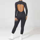 2025 Women's One-piece Yoga Jumpsuit leggings Zipper Nylon Long-sleeved Sexy Backless Slim Fit Sports Outfit with chest pad